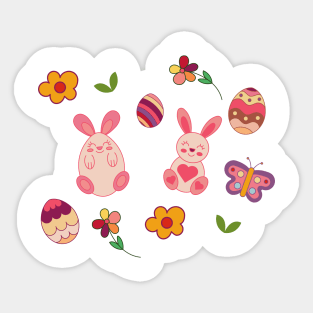 Adorable easter egg and rabbits Sticker